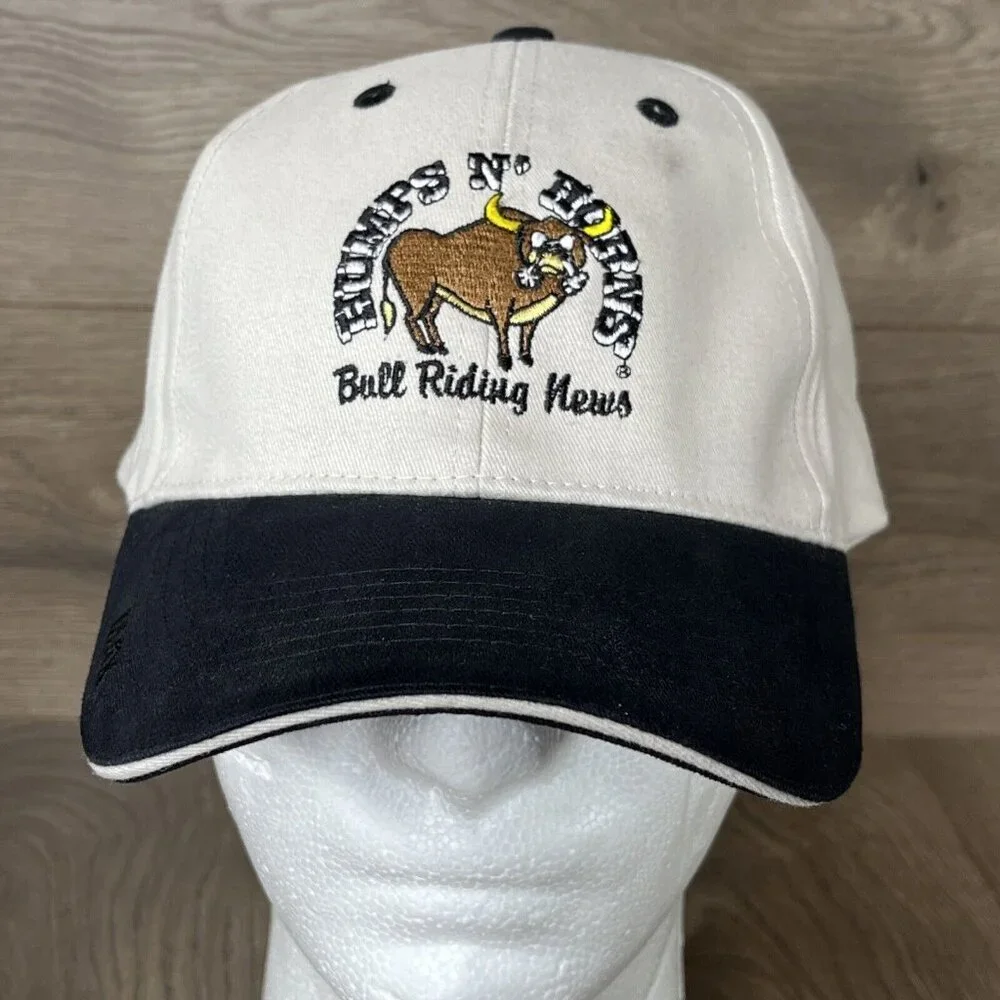 Humps N Horns Bull Riding News Tan Ball Cap Hat Hook N Loop - Picture 2 of 14